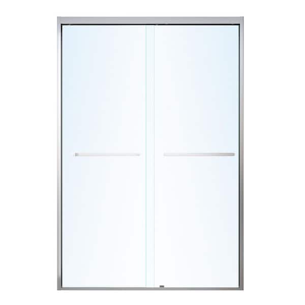 44-48 in. W x 72 in. H Double Sliding Shower Door in Brushed Nickel with Clear Tempered Glass and Soft-Close