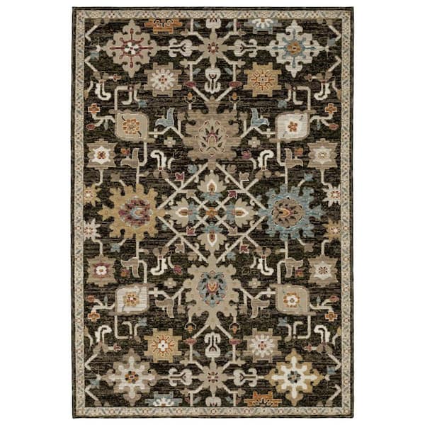 9 ft. x 12 ft. Blue, Black, Tan Oriental Washable Area Rug