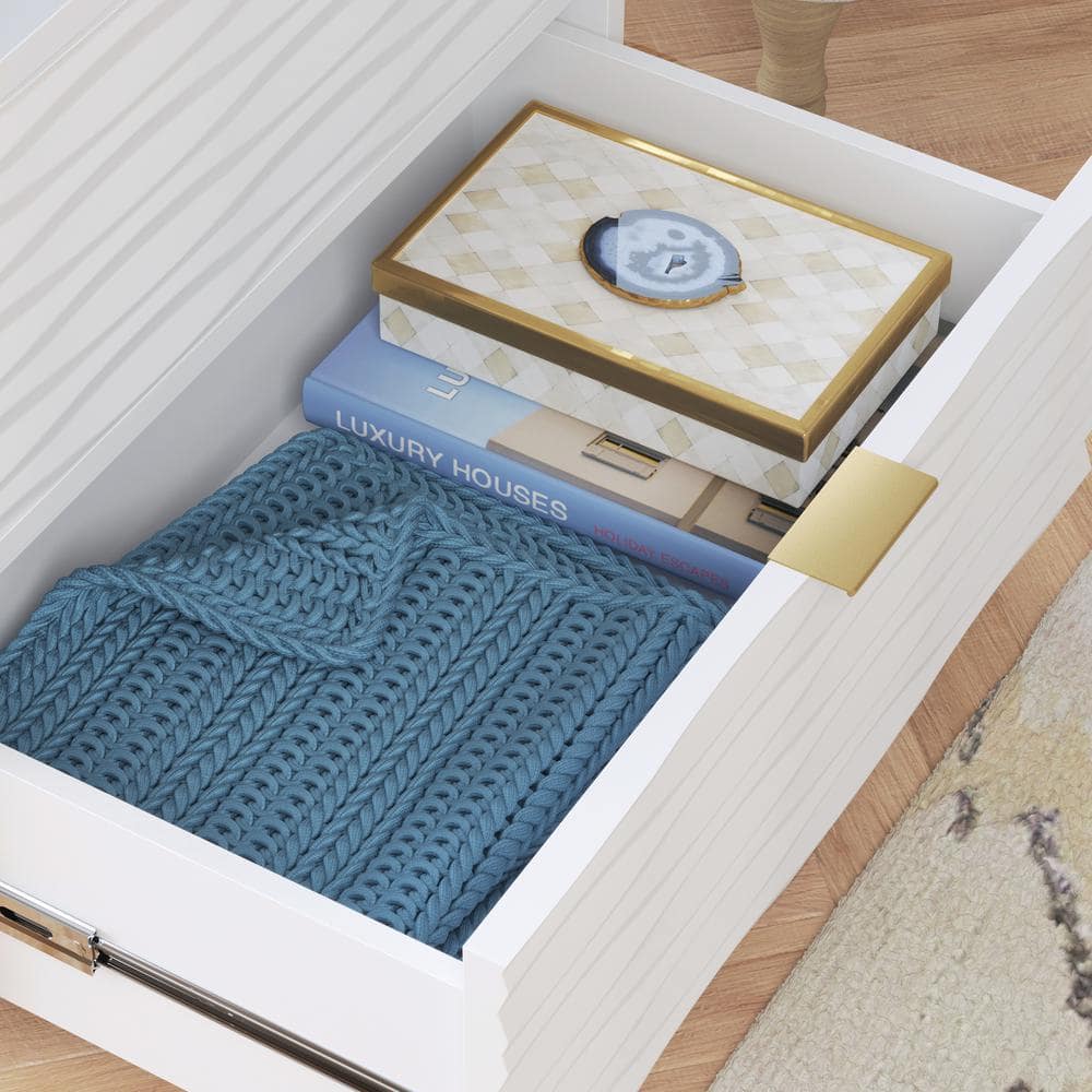 Coastal Wave White Engineered Wood Nightstand with Gold Hardware