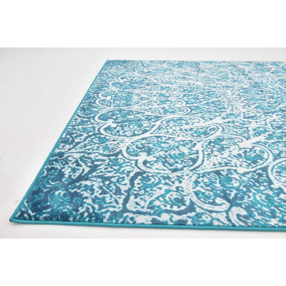 Reversible Easy-Care Turquoise Synthetic 6' x 9' Rectangular Rug