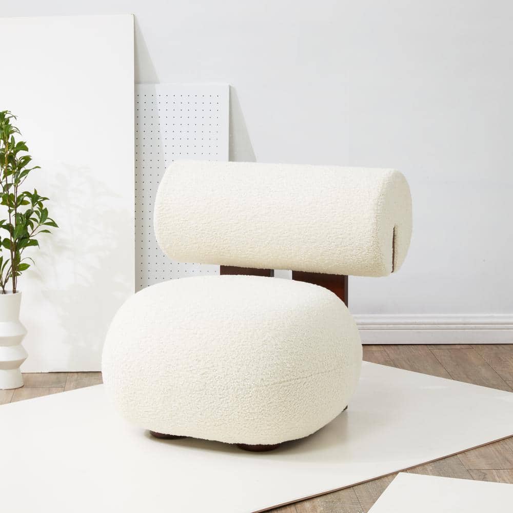 Ivory Faux Shearling and Pinewood Modern Barrel Accent Chair