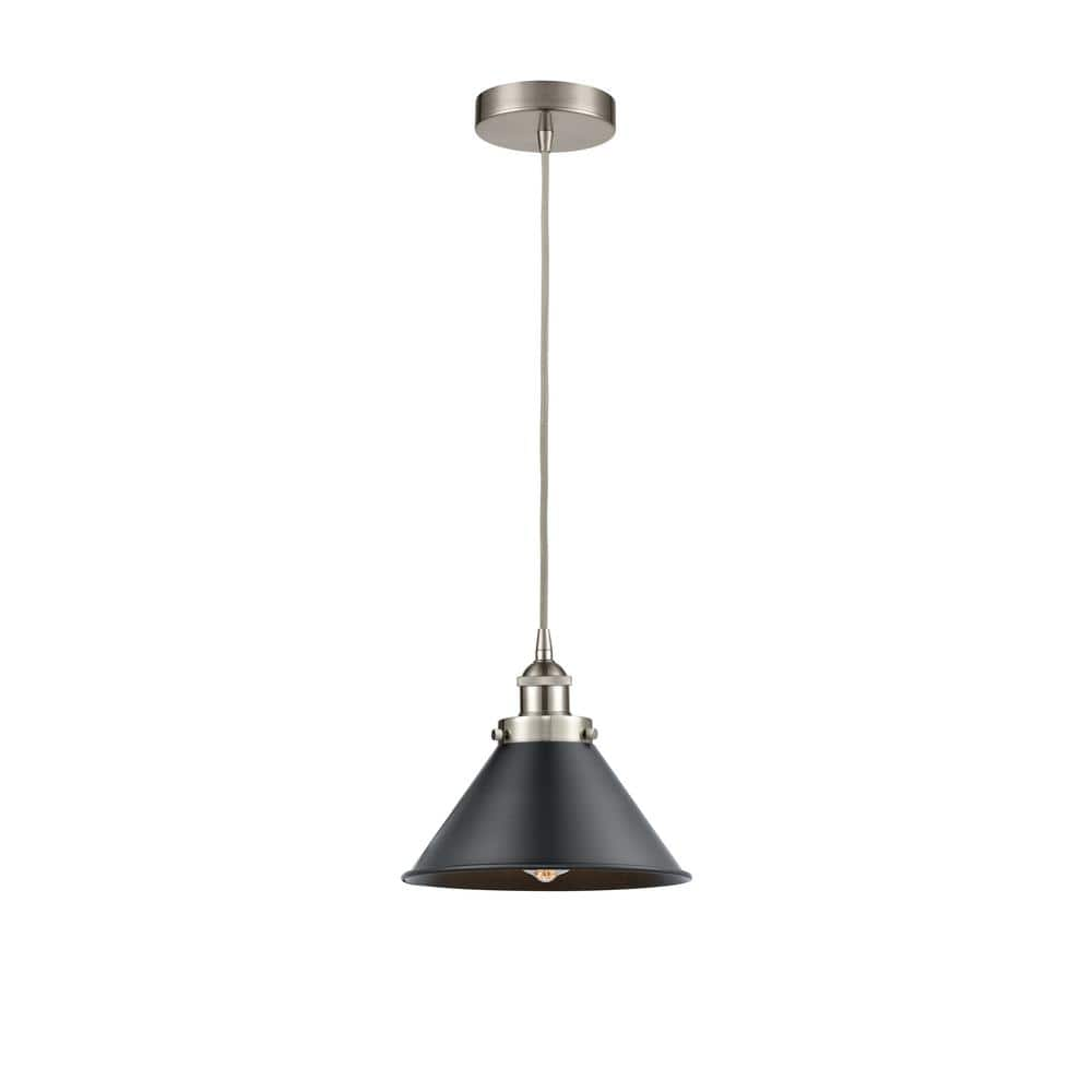 Briarcliff 1-Light Brushed Satin Nickel, Matte Black Shaded Pendant Light with Matte Black Metal Shade -  Innovations, 616-1PH-SN-M10-BK