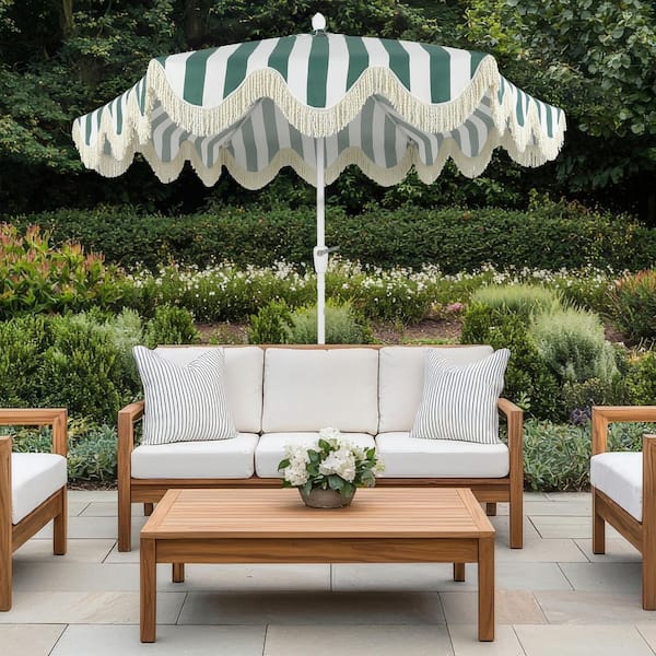 green and white patio umbrella ZHZHZ Stripe with Push Button Tilt,Beach Umbrella with Fringe,Waterproof Large Garden Parasol with Wooden Pole : Patio, Lawn & Garden so bring home this patio umbrella to inspire new recollections today. Business & Pleasure Co. The
