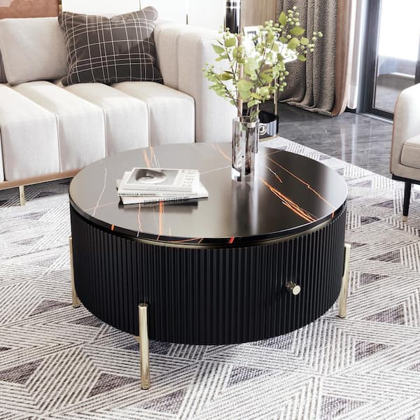 Magic Home 31.5 in. Modern Round Coffee Table Storage Accent Table with 2  Large Drawers in Black OWS-TSA500 - The Home Depot