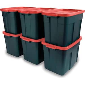 Roughneck 18 Gal. Holiday Storage Totes with Lids, Green/Red, Pack of 6