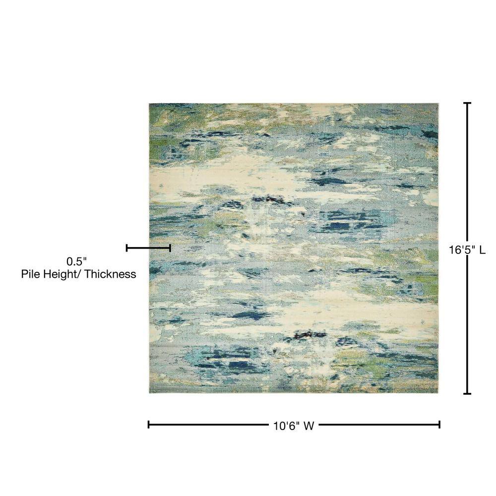 Luminous Light Blue Abstract Synthetic Indoor Rug, 10' 6" x 16' 5"