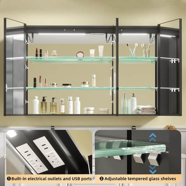 FAMYYT 48 in. W x 30 in. H Matte Black Rectangular Aluminum LED Light ...