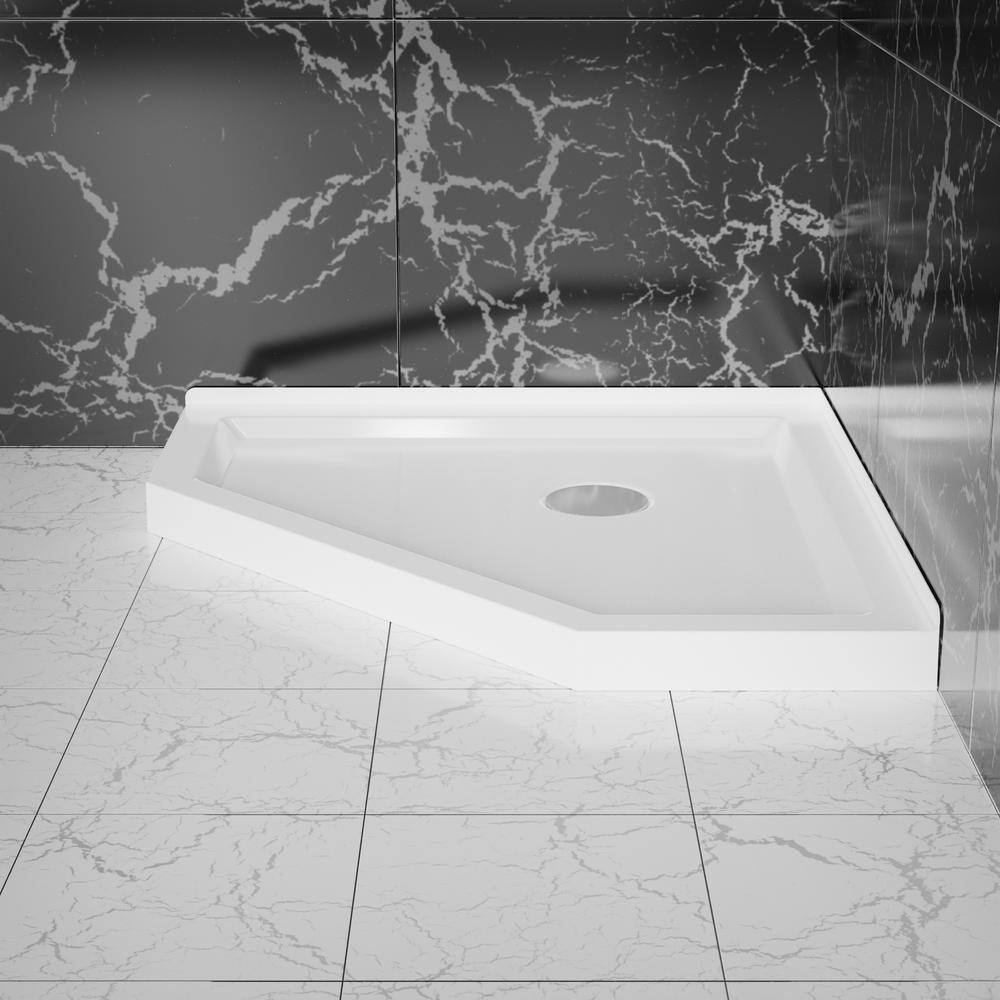 White 36"x36" Neo-Angle Corner Drain Shower Base