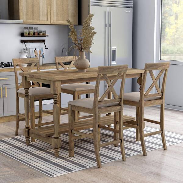 Rustic Oak Counter Height Table Set Idf, Rustic Counter High Dining Table