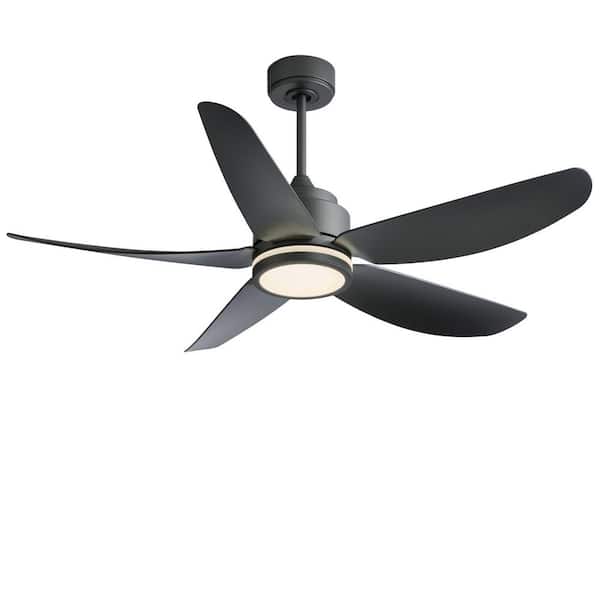 52 in. Smart Indoor Jet Black Ceiling Fan with Dimmable Light with Remote Control