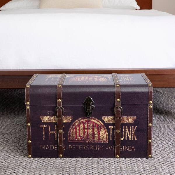 HOUSEHOLD ESSENTIALS Brown Vintage Storage Trunk 13 in. H x