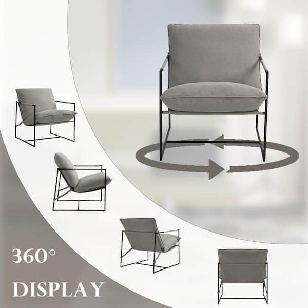 Uixe Modern Metal Frame Light Gray Sling Accent Armchair