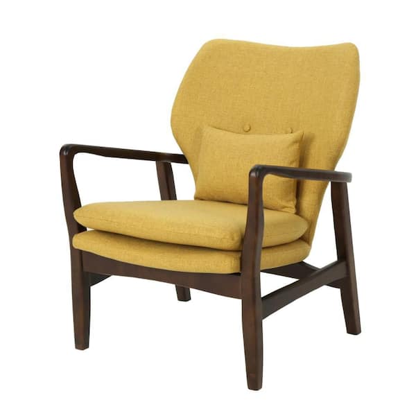 Benjara Keya Mustard and Brown Fabric Accent Chair with Button Tufted