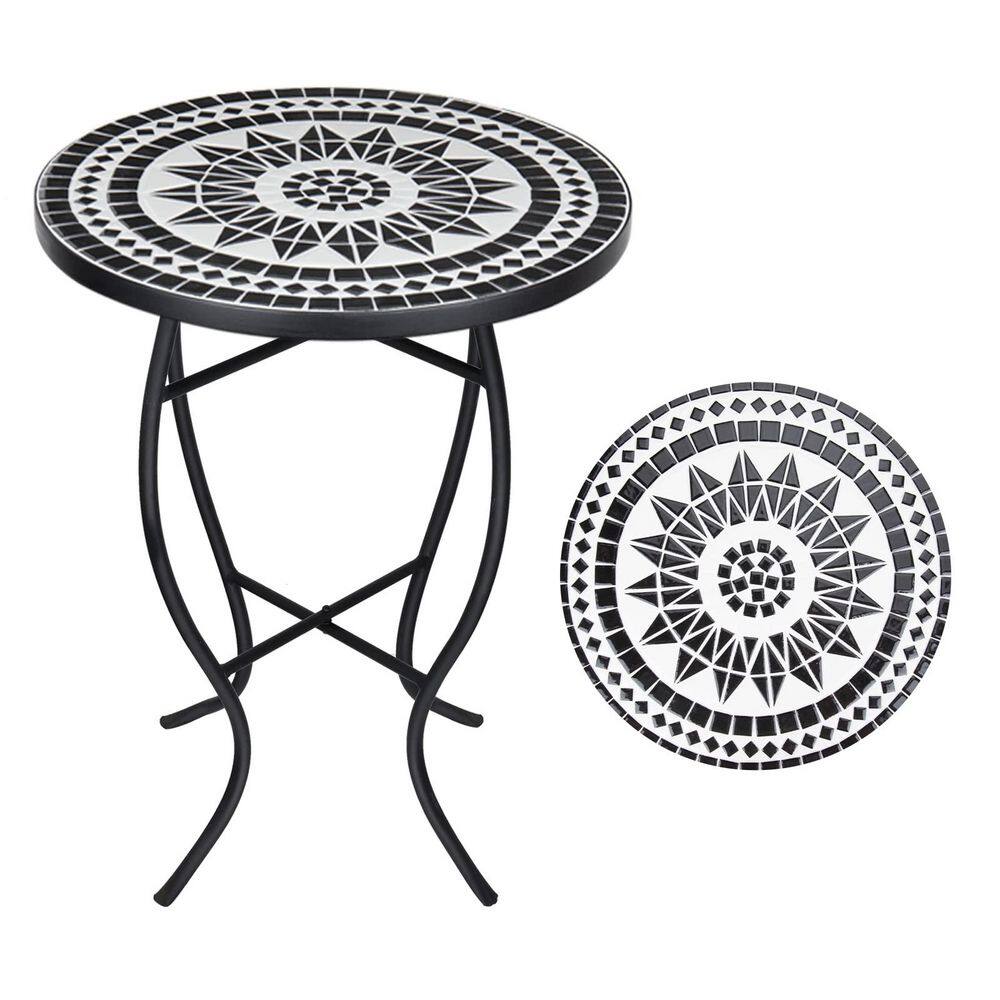 Mosaic Outdoor Side Table, 14 in. Round Small Patio Accent Table Indoor End Table Black price history on PriceWatchPro