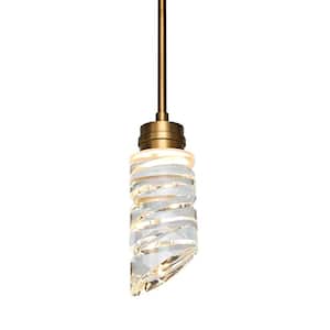 75-Watt Integrated LED Brushed Brass Pendant Light with K9 Crystal