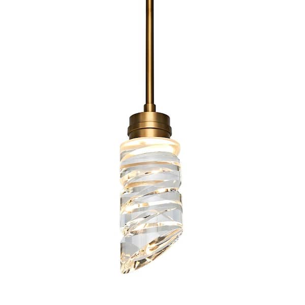C Cattleya 75-Watt Integrated LED Brushed Brass Pendant Light with K9 Crystal