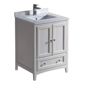 Oxford 24 in. Bath Vanity in Antique White with Quartz Stone Vanity Top in White with White Basin