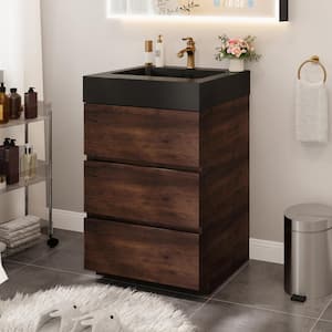 24 in. W x 18 in. D x 37 in. H Single Sink Freestanding Bath Vanity in Walnut with Black Granite Top and Basin