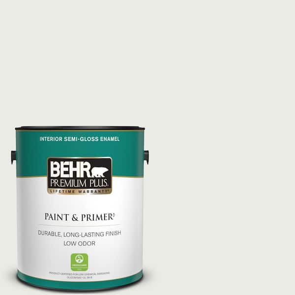 BEHR PREMIUM PLUS 1 gal. #PPU12-12 Gallery White Semi-Gloss Enamel Low Odor Interior Paint & Primer