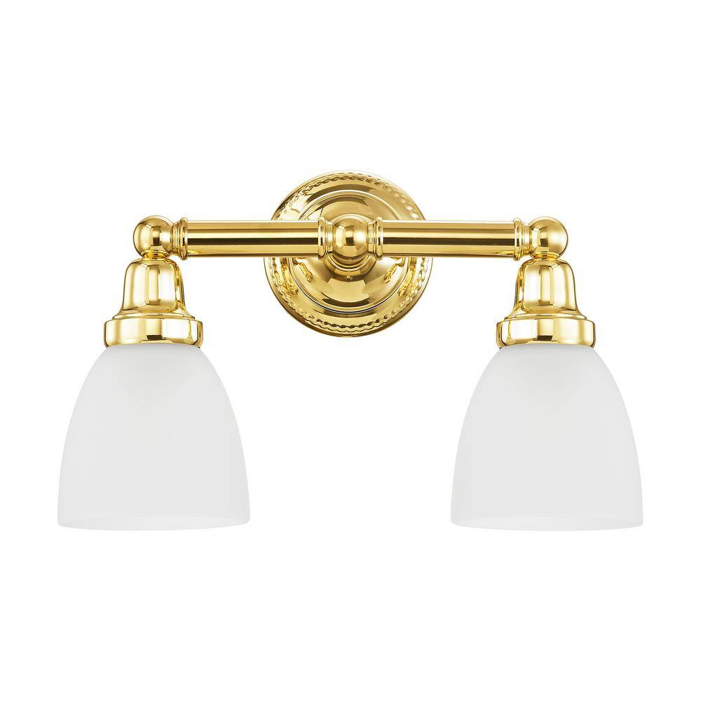Polished Brass 2-Light Vanity with Satin Opal White Glass