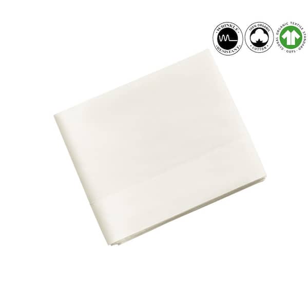 A1 Home Collections A1HC Cream Solid 300 Thread Count Wrinkle Resistant GOTS Certified Organic Cotton Twin Flat Sheet
