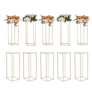 10 PCS 31.5 in./80 cm Wedding Flower Stand Metal Vase Column Geometric Stands Gold Rectangular Floral Display Rack