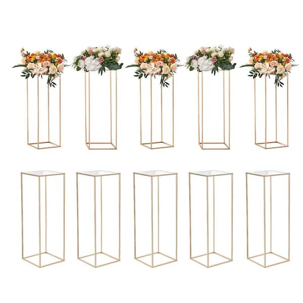 VEVOR 10 PCS 31.5 in./80 cm Wedding Flower Stand Metal Vase Column Geometric Stands Gold Rectangular Floral Display Rack