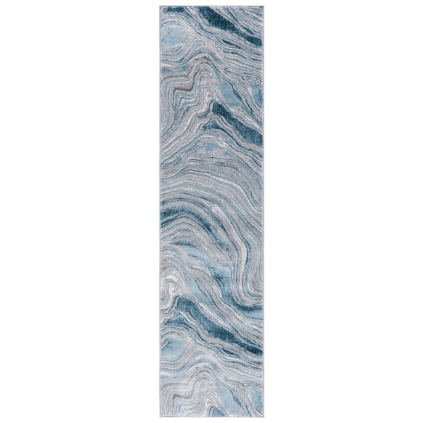 Meadow 2 ft. x 8 ft. Blue/Gray Marble Swirl Runner Rug