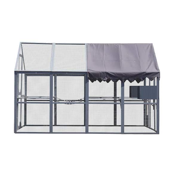 Grey 110 in. Large Outdoor Cat House with Platforms, Upgrade Waterproof