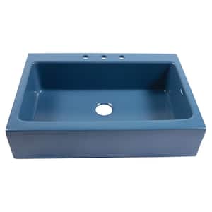 Josephine 34 in. 3-Hole Quick-Fit Farmhouse Apron Front Drop-in Single Bowl Matte Blue Fireclay Kitchen Sink