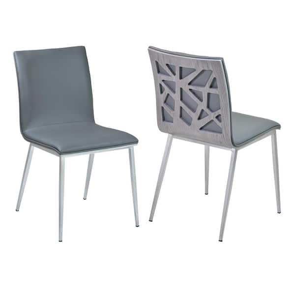 Armen Living Crystal 33 in. Gray Faux Leather and Brushed Stainless Steel Finish Dining Chair (Set of 2)