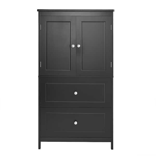 Sarlai 24 in. W x 12 in. D x 43 in. H Black MDF Freestanding Storage Linen Cabinet with 2-Doors and Drawers, Adjustable Shelf
