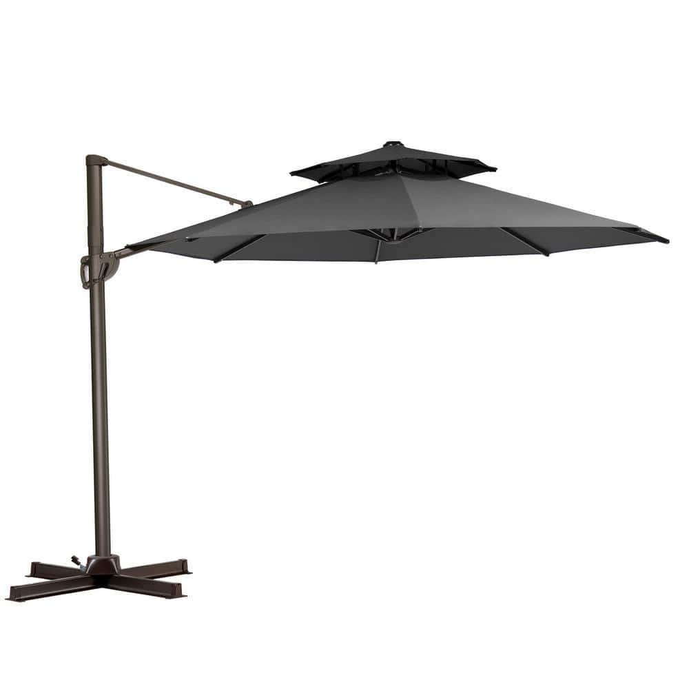 Double top 11 ft. Round Heavy-Duty 360-Degree Rotation Cantilever Offset Patio Umbrella in Dark Gray -  Pellebant, PB-PU053DGY-N1