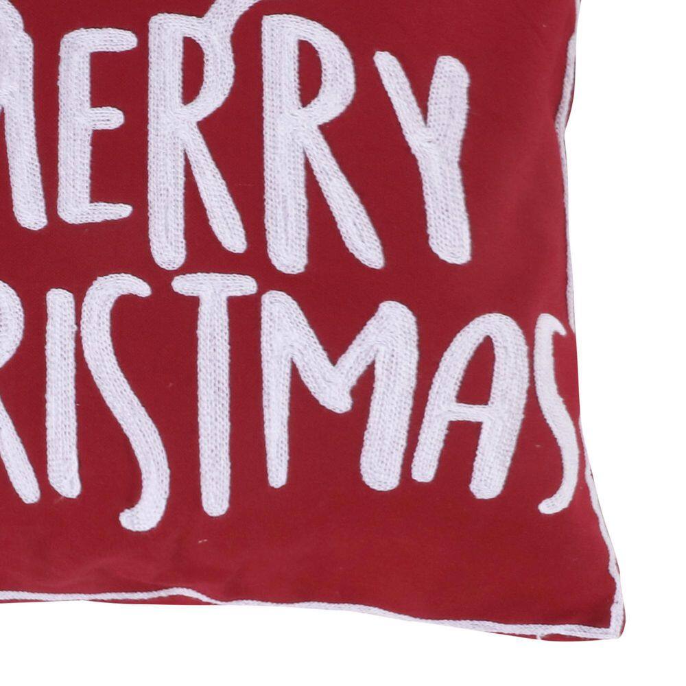 Red and White Embroidered Christmas Throw Pillow 18x18