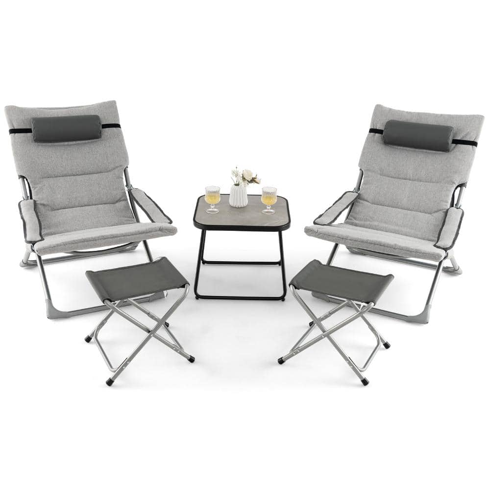 5-Piece Folding Patio Sling Chair Set with Footrests, Headrests and Coffee Table, Gray price history on PriceWatchPro