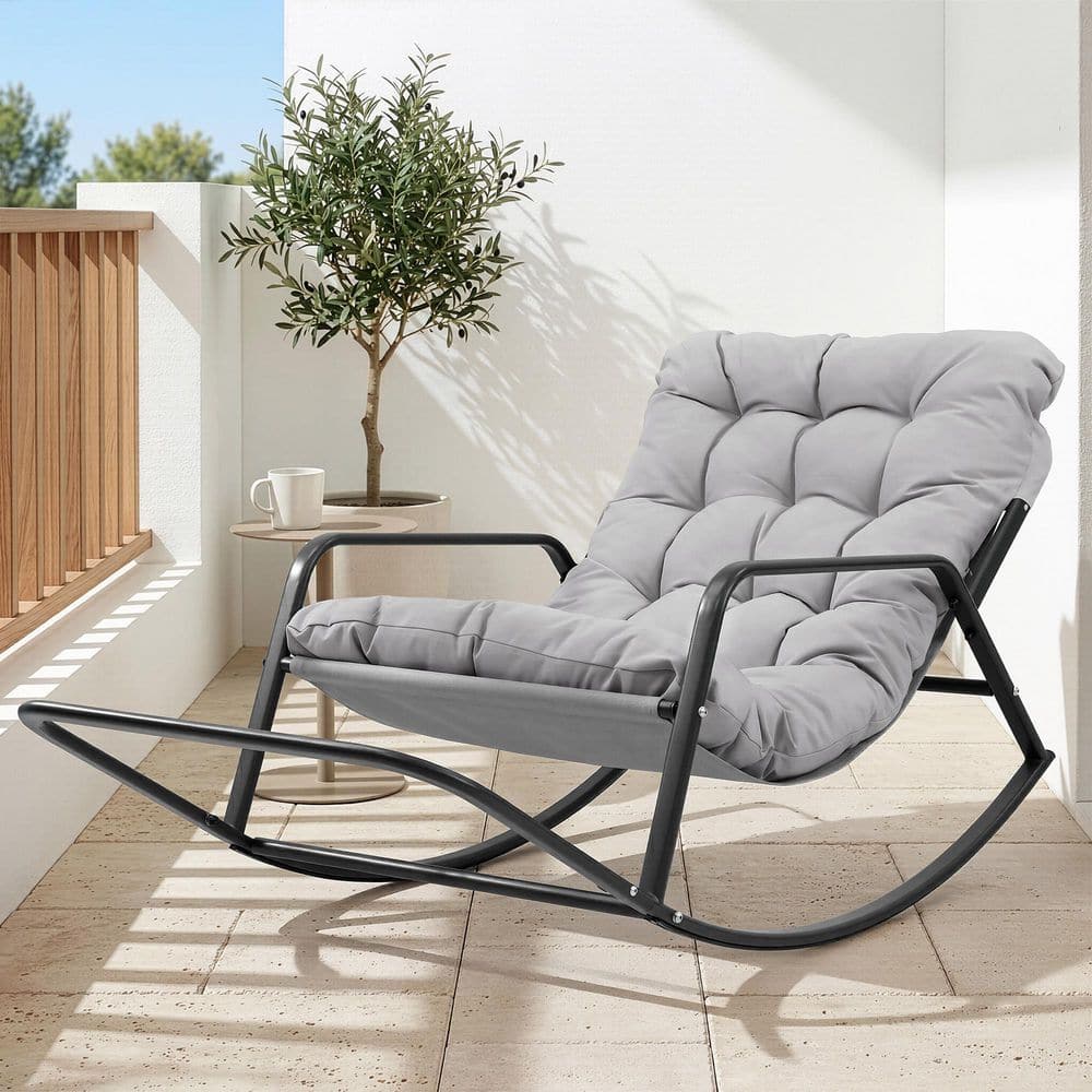 DULTON ROCKING CHAIR S グレー Oversized Gray Metal Outdoor Rocking Chair Papasan Lounge Chair