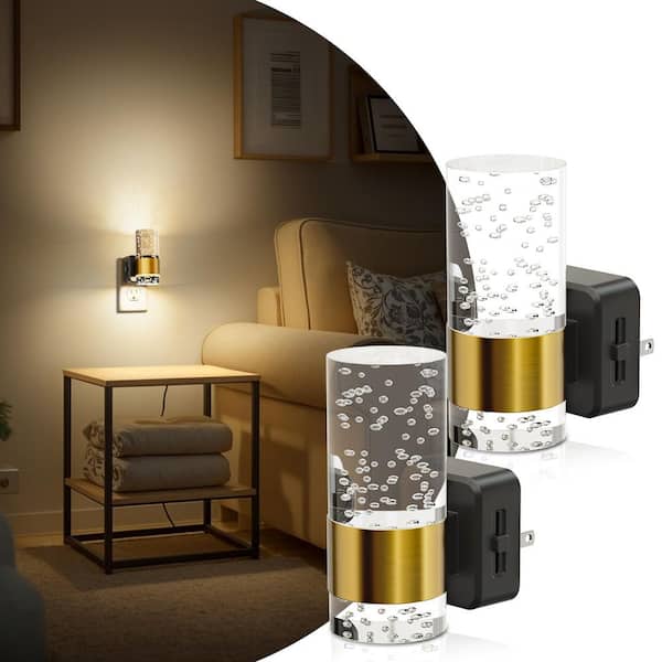 1-Light Black Gold Acrylic Dimmable Bubble LED Night Lights Plug Into Wall Auto Sensor for Hallway Bathroom(6-Pack)