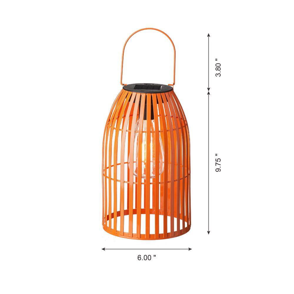 9.75" Orange Metal Woven Solar Powered Outdoor Lantern