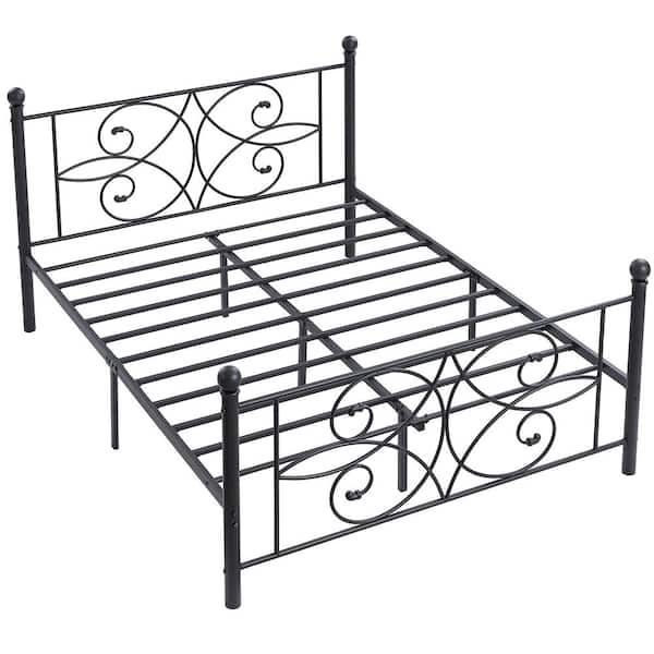 VECELO 54 in. Black Metal Bed Frame Full Size With