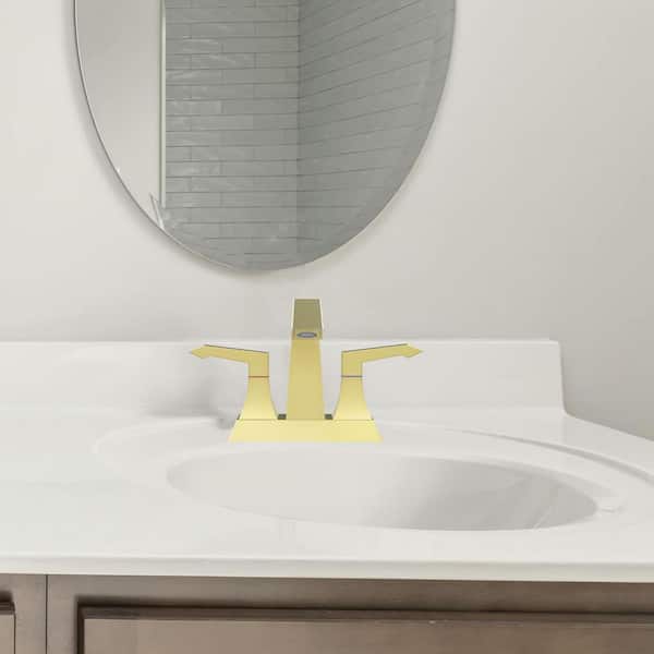 Rotatable 4 in. Centerset Double Handle Bathroom Faucet with Drain Kit Included in Brushed Gold
