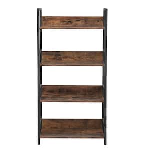 50 in. H Brown Black Wood Metal 4-Tiers Shelves Accent Bookshelf Storage Rack with Back Panel and Adjustable Foot Pads