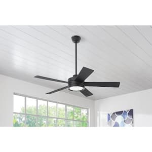 Baxtan 56 in. Indoor Matte Black Ceiling Fan with Warm White Integrated LED with Remote Included