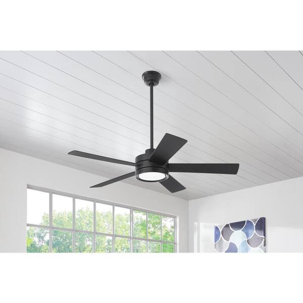 Baxtan 56 in. Smart Indoor Matte Black Ceiling Fan with Adjustable White LED with Remote Included Powered by Hubspace