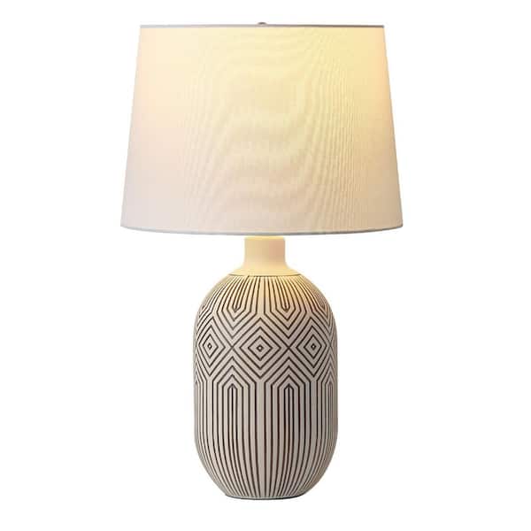 23 in. White Contemporary Ceramic Table Lamp for Living Room with White Linen Shade, Set of 2