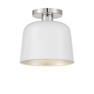 9 in. W x 9 in. H 1-Light White with Polished Nickel Semi Flush Mount with Metal Shade