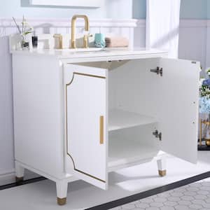 Melody 36 in. W x 22 in. D x 35 in. H cUPC Single Sink Freestanding Bath Vanity in White with Carrera White Vanity Top
