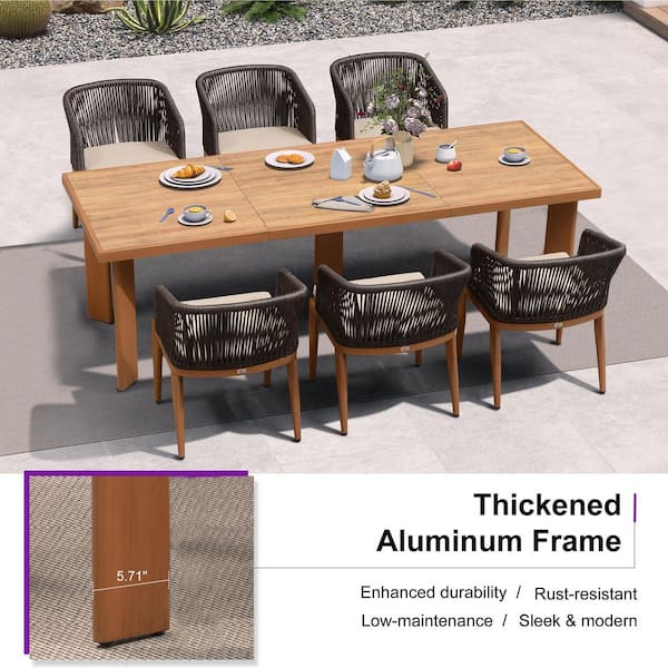 11-Piece Aluminum Wicker Dining Table Oversize and Armchairs Patio Outdoor Dining Set Furniture Set with Cushions, Grey