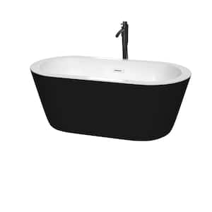 Mermaid 59.75 in. Acrylic Flatbottom Bathtub in Black with Shiny White Trim and Matte Black Faucet