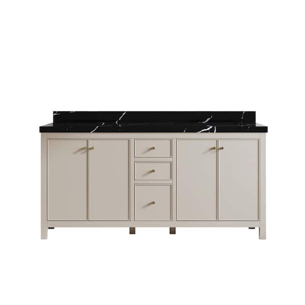 Willow Collections Chicago 72 in. Double Sink Freestanding Fine Grain Bath Vanity with Calacatta Black Qt. Top Unassembled
