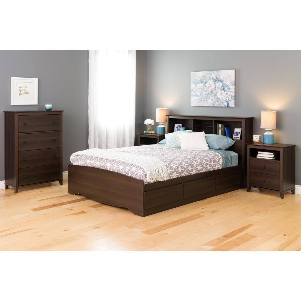 Espresso Tall 2-Drawer Nightstand with Open Cubby